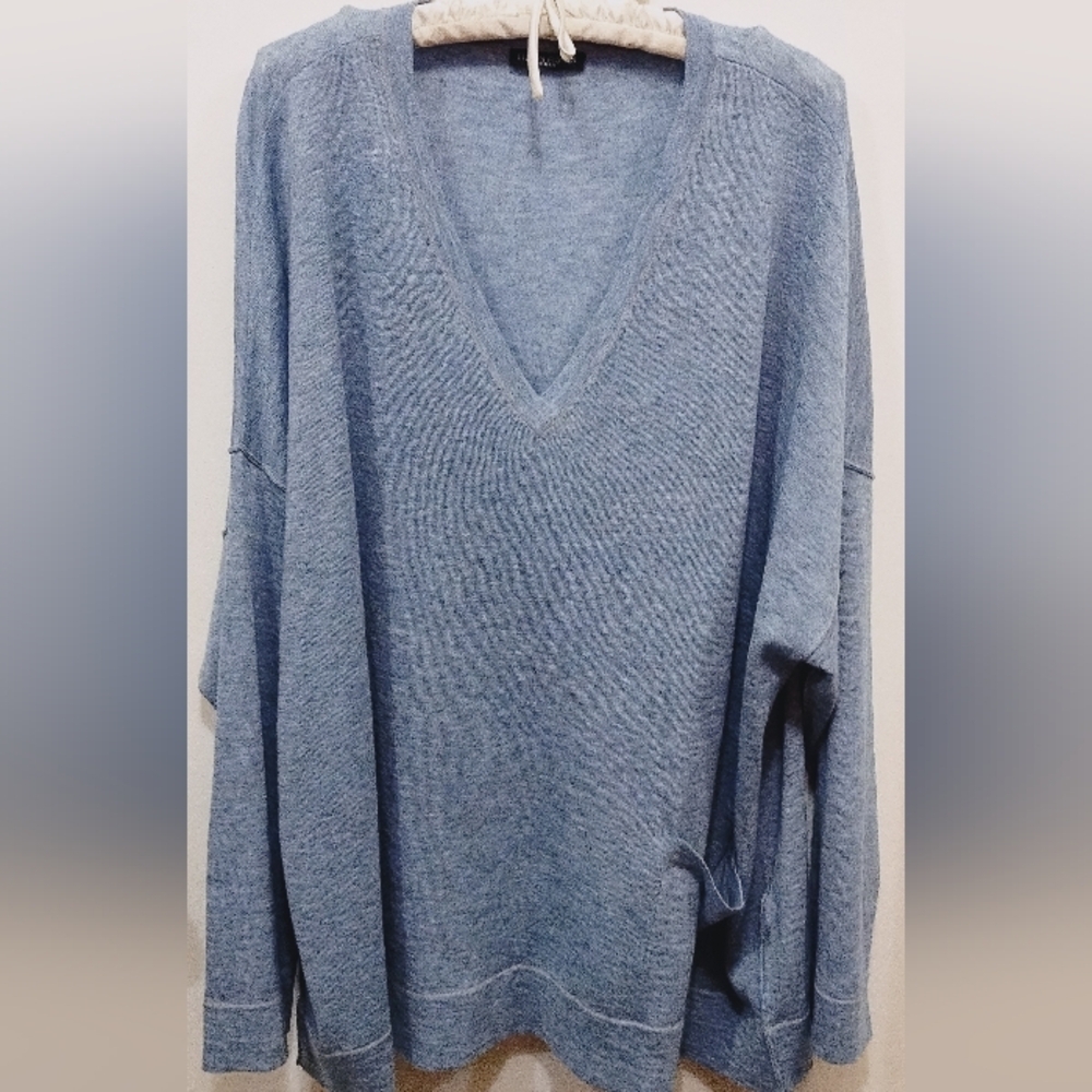 Eileen Fisher Light Blue V-Neck Women's Sweater Tencel/Merino Wool (#D-17)